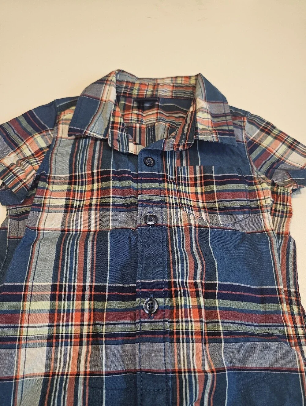 NWOT | 12–18 Months | babyGap Navy Multicolor Plaid Shortall Romper